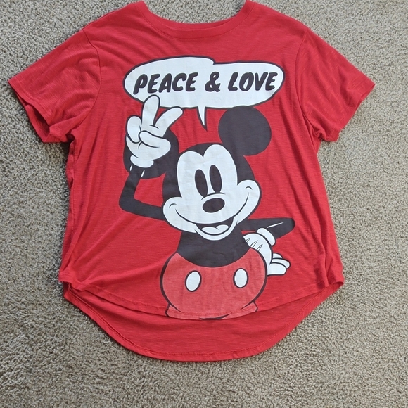 Disney Red Mickey Mouse Peace & Love Tee - Picture 1 of 5